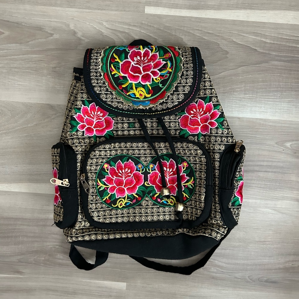 Hand Embroidered Floral Backpack